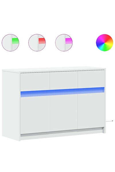 vidaxl Comodă TV cu LED, albă, 91x34x61 cm, lemn prelucrat