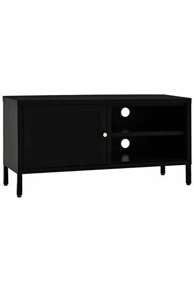 vidaxl Dulap TV, negru, 90x30x44 cm, oțel și sticlă
