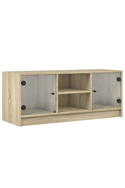 vidaxl Comodă TV cu uși din sticlă, stejar sonoma, 102x37x42 cm