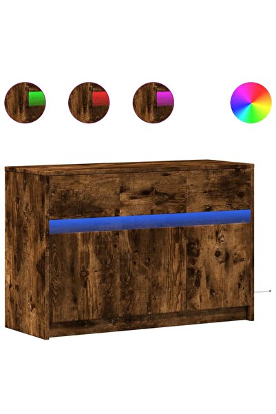 vidaxl Dulap TV cu LED, stejar fumuriu, 91x34x61 cm, lemn prelucrat