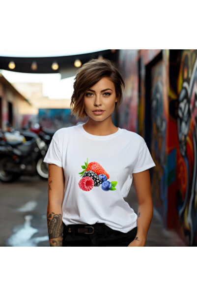 OKTANE Tricou dama Fructe de padure model 1, de vara, Fructe, 100%bumbac, cul...