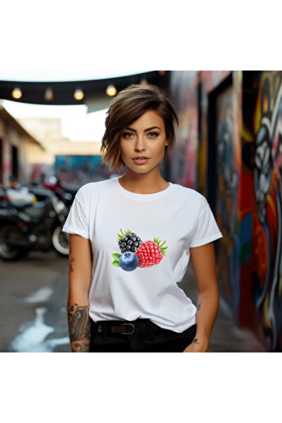 OKTANE Tricou dama Fructe de padure model 9, de vara, Fructe, 100%bumbac, cul...