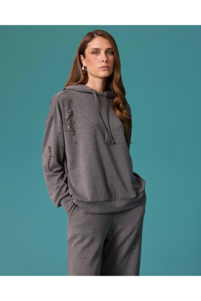 SEÇİL Taş İşlemeli Kapüşonlu Sweatshirt