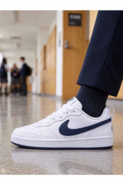 Nike Unisex Beyaz Lacivert Günlük Sneaker Spor Ayakkabı Court Rahat Taban