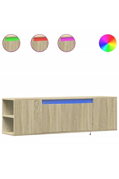 vidaxl Dulap TV de perete cu lumini LED, stejar sonoma, 135x31x39,5 cm