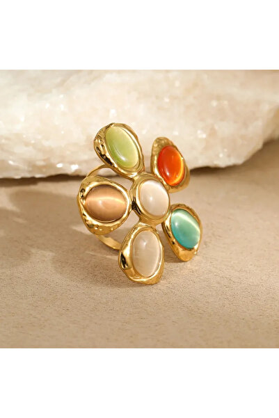 Peach Jewelry Δαχτυλίδι λουλούδι πολύχρωμο με τεχνητή πέτρα, από ανοξείδωτο α...