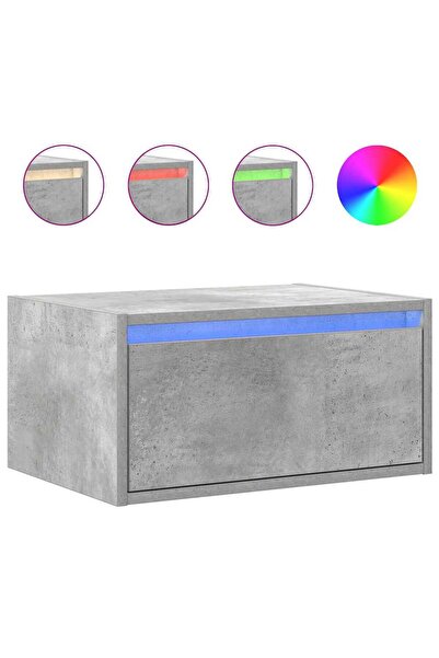 vidaxl Noptieră montată pe perete cu lumini LED, gri beton