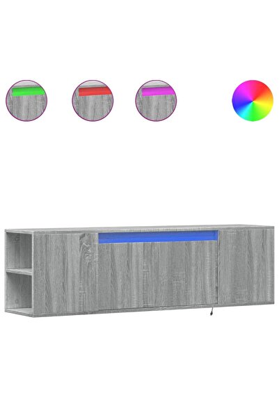 vidaxl Comodă TV de perete cu lumini LED, gri sonoma, 135x31x39,5 cm