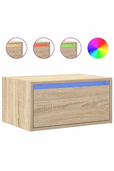 vidaxl Noptieră montată pe perete cu lumini LED, stejar sonoma