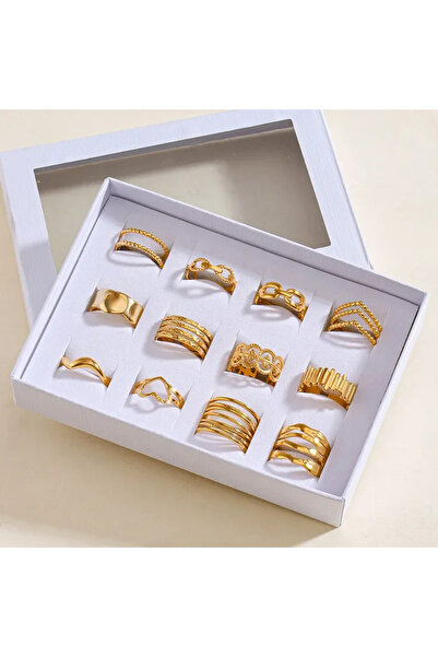 Peach Jewelry Σετ 12 δαχτυλιδιών απλού στυλ, σε σχήμα οβάλ καρδιάς, από ανοξε...