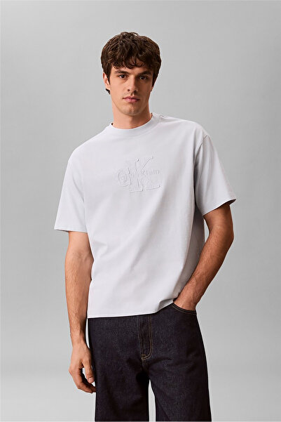 Calvin Klein Men's Relaxed Fit Ck Logo Embroidered Round Neck Short Sleeve Bl...