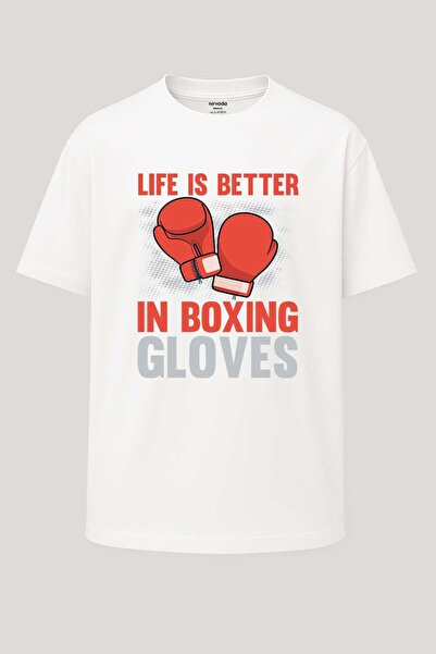 nirvoda Μπλουζάκι Oversize με στάμπα  "Life is Better " και γάντια του μποξ