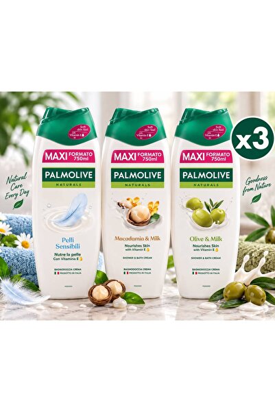 Palmolive 3x 750 ml αφρόλουτρο Γάλα+Μακαντάμια+Ελιά
