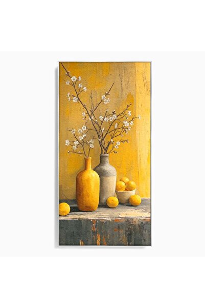 Luxcanva Tablou Canvas Vaze Cu Flori Albe 50x100 cm cu Rama Argintiu Flori Va...