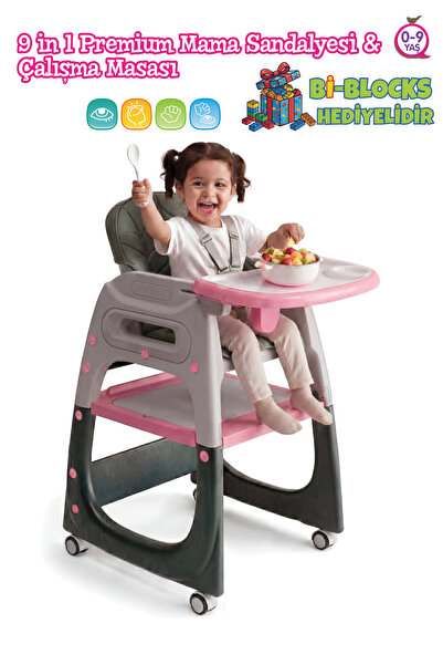 BABYCİM 9’u 1 Arada Dönüşebilen Mama Sandalyesi ve Aktivite Masası - Pembe
