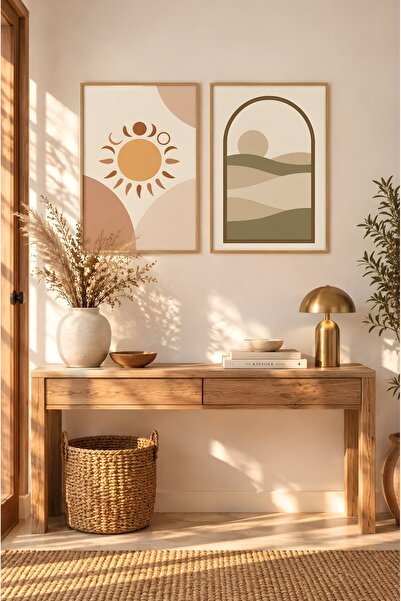 ZURİ DESİGN Boho Tablo Seti Çerçeve Görünümlü MDF Duvar Tablosu Terracotta So...