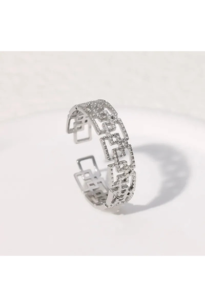 Peach Jewelry Δαχτυλίδι Στυλ Γεωμετρικό Χρώμα Ασημί Από Ανοξείδωτο Ατσάλι 304