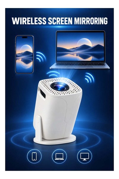 Generic R3P Portable Smart Projector with Built-in Battery, Native 1080P Full HD, 4K Supported, Android 13, 250 ANSI, Auto Focus & Keystone, WiFi 6, Bluetooth 5.0, 40–150 Inch Display, White