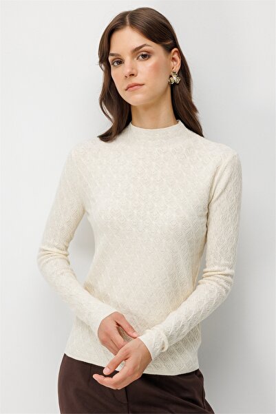 ON Women's Sim Detailed Patterned Knitwear Sweater 10332 Ecru
