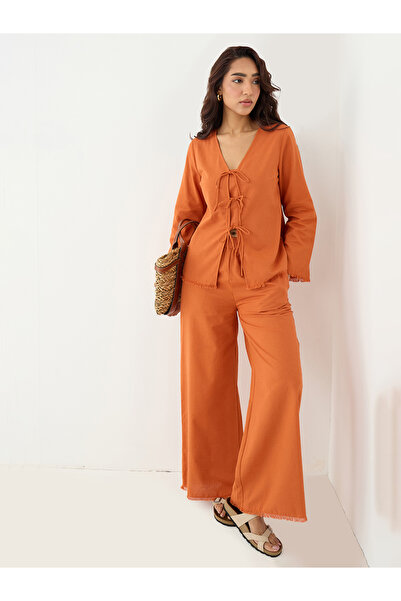 Femmella By Styli Rust Tie-Up Linen Co-Ord