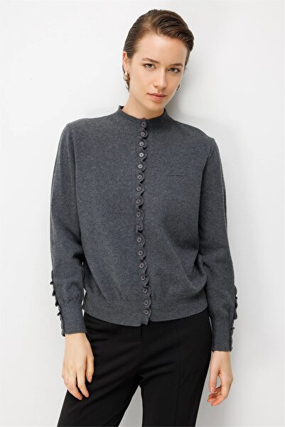 ON Women's Drawstring Button Detailed Knitwear Cardigan 10948 Anthracite