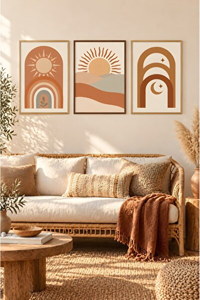 ZURİ DESİGN Boho Tablo Seti Çerçeve Görünümlü MDF Duvar Tablosu Terracotta So...
