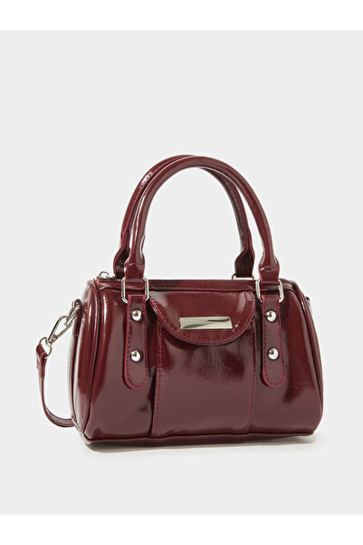 Styli Burgundy Patent Studded Hand Bag