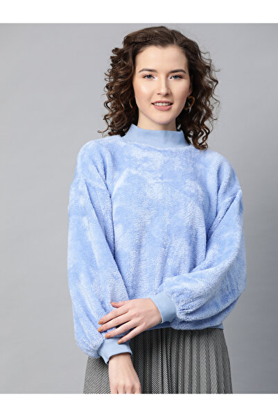 Sassafras By Styli سترة رياضية زرقاء من الفرو الصناعي بقصة عادية
