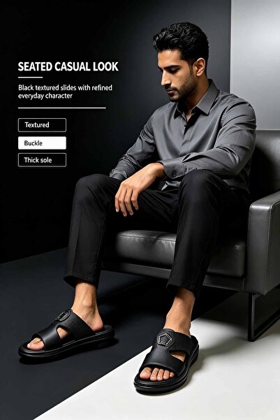 SoftSole KSA صندل رجالي من الجلد المزخرف مع تفاصيل مشبك معدني