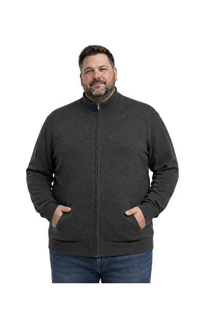 BattalModa Men's Large Size Anthracite Basic Pocket Knitwear Cardigan 3Xl-4Xl...