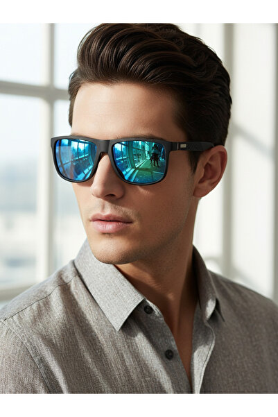 Take Two By Styli Blue Mirrored Square Sunglasses