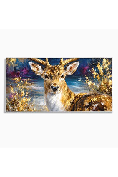 Luxcanva Tablou Canvas Cerbul Regal 100x50 cm cu Rama Argintiu Cerb Natura Pe...