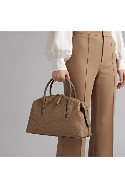 Platin Mink leather ostrich print women's handbag