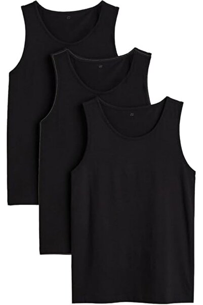GENERAL Men's Black Sleeveless Vest 100% Cotton Mens Tops Summer Vest Tank To...