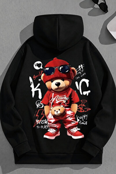 K KOZZ STYLE Unisex 3 Thread Cotton Black Ailant Print Loose Fit Sweatshirt H...