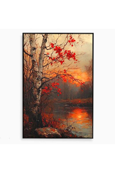 Luxcanva Tablou Canvas Apus De Toamna 70x100 cm cu Rama Negru Anotimp Toamna ...