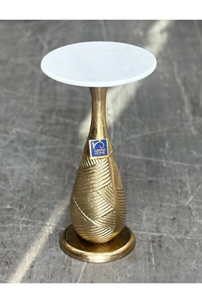 Generic Brand Golden Side Table with White Round Top