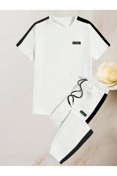Take Two By Styli Men White Short-Sleeve T-Shirt and Drawstring Shorts Set