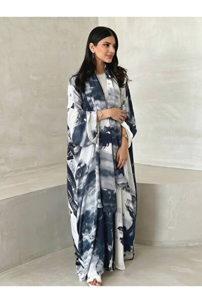 Take Two By Styli Abstract Print Open Front Abaya