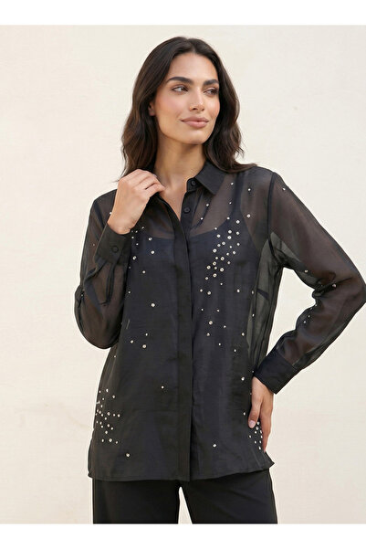 FAV CRINKLED RHINESTONE EMBELLISHED SHIRT