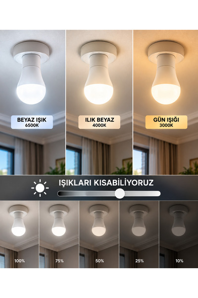 kialed 5'Li Kumandalı 3 Modlu LED Ampul E27 Dimmerli 6500K 4000K 3000K Beyaz Ilık Beyaz Gün Işığı