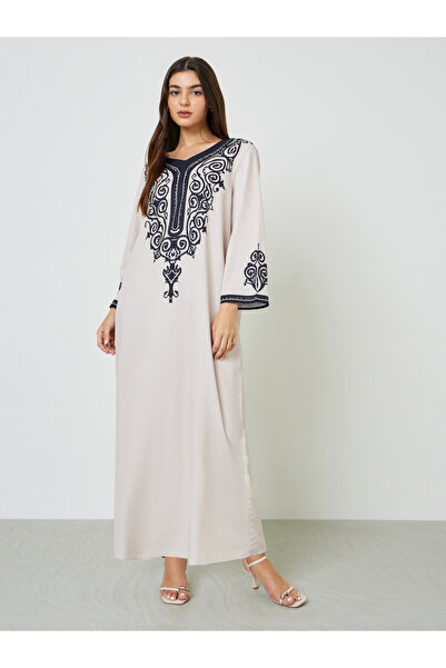 Take Two By Styli Printed V Neck Strappy Jalabiya