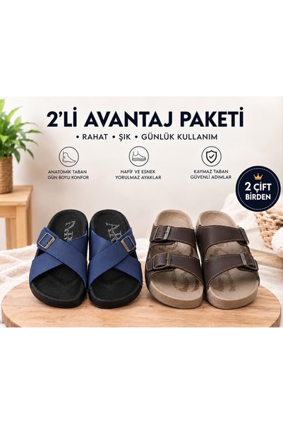 ARİSS Pack of 2 Unisex House Slippers, Outdoor Slippers, Comfortable Sole (Se...