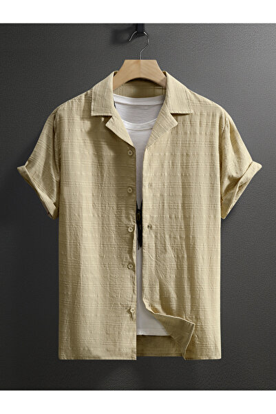 Take Two By Styli Khaki Textured Short Sleeves Shirt