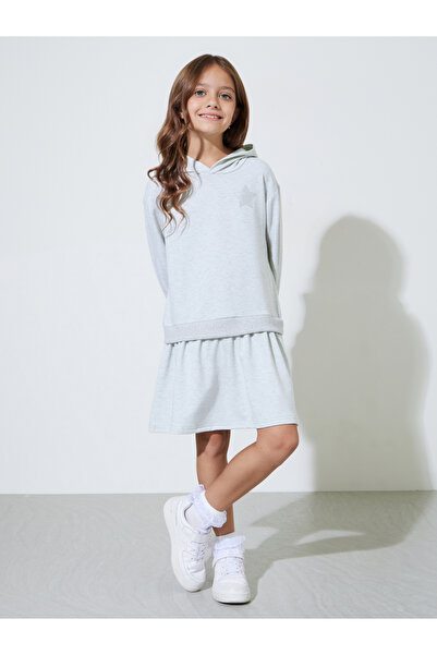 Styli Girls Grey Star Print Regular Fit Hooded Midi Dress