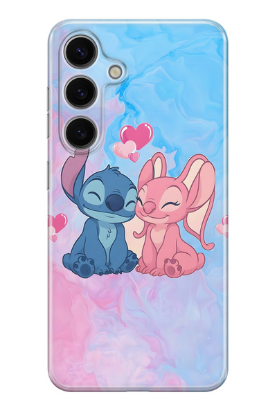 Samsung Galaxy A57 Uyumlu Angel ve Stich Desenli Şeffaf Telefon Kılıfı