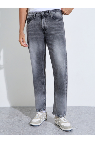 Styli Black Mid Washed Relaxed Fit Denim Jeans