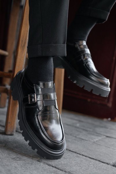 TETRİ Berry Model Genuine Leather Handmade Black Open Leather Casual Shoes