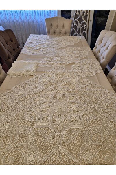 NazenHome Dantel Anglez Beyaz 3 boyutlu 17 Parça Salon Takımı