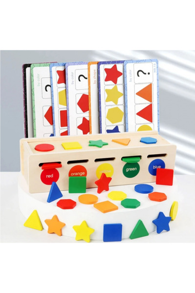 aistoys Joc educativ 3 in 1, sortare forme geometrice colorate cu carduri de ...